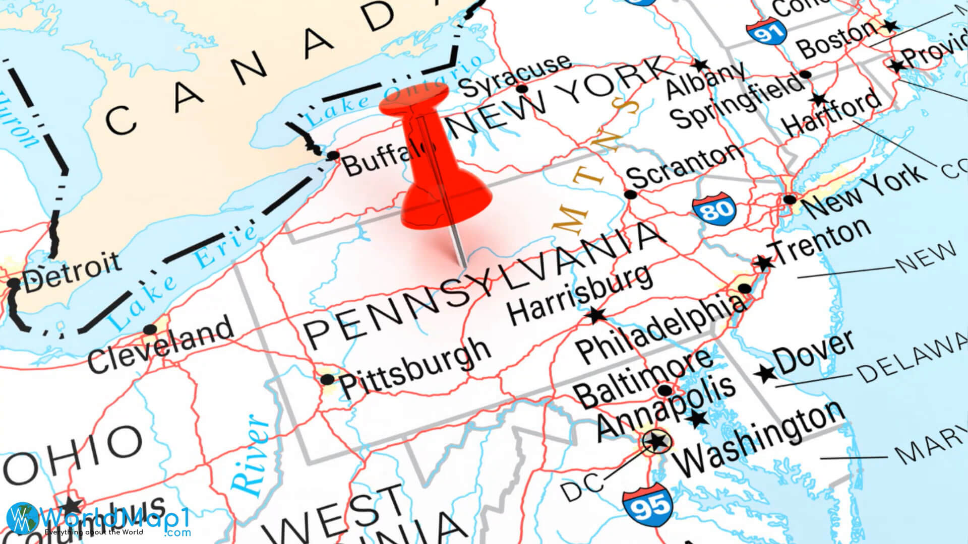 Pennsylvania Map with Philadelphia and Pittsburgh